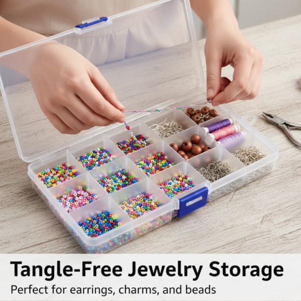 15-Grid Clear Plastic Jewelry Organizer Box with Dividers (1 Pc)