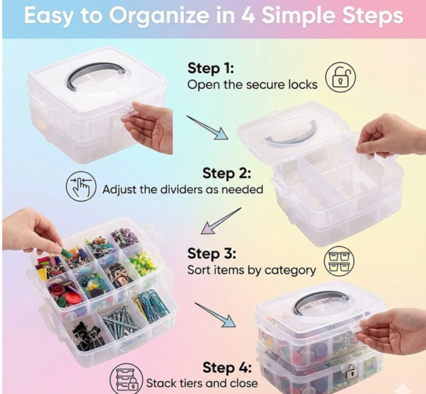 2092622095.png 3-Tier Transparent Craft Storage Box with 18 Adjustable Compartments