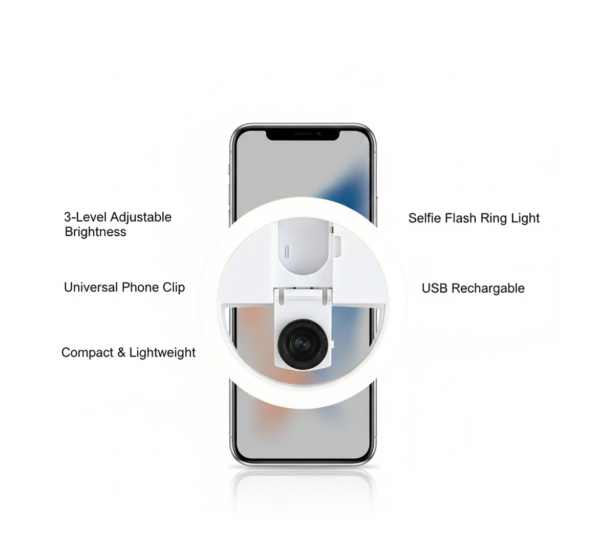 Selfie Flash Ring Light with 3 Level of Brightness (1 Pc)