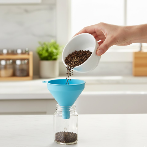 3 in 1 Kitchen Funnel Set of 3, Funnel for Filling Bottle, Small Canning Funnel with Handle, Food Grade Plastic Funnel with Detachable Strainer Filter for Liquid, Dry Ingredients, and Powder