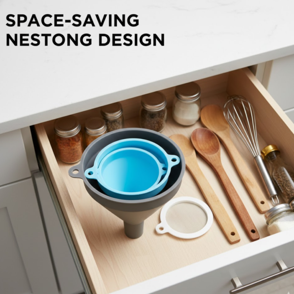 3 in 1 Kitchen Funnel Set of 3, Funnel for Filling Bottle, Small Canning Funnel with Handle, Food Grade Plastic Funnel with Detachable Strainer Filter for Liquid, Dry Ingredients, and Powder