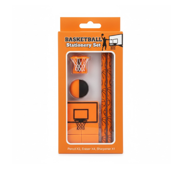 Football & Basketball Stationery Kit – Pencil, Sharpener & Eraser (Birthday Gift)