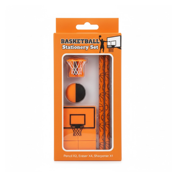 Football & Basketball Stationery Kit – Pencil, Sharpener & Eraser (Birthday Gift)
