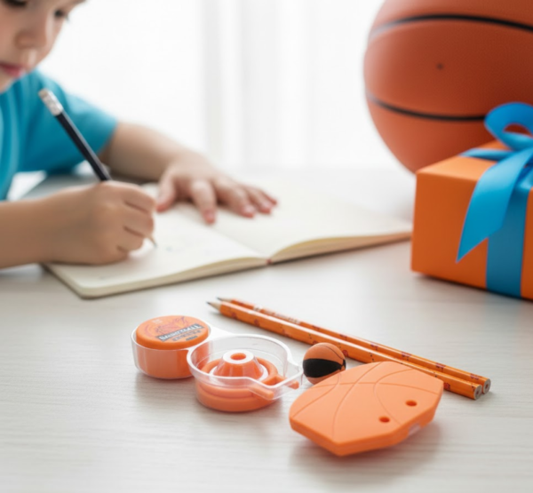 Football & Basketball Stationery Kit – Pencil, Sharpener & Eraser (Birthday Gift)
