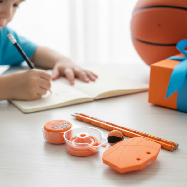 Football & Basketball Stationery Kit – Pencil, Sharpener & Eraser (Birthday Gift)