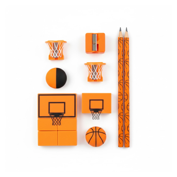 Football & Basketball Stationery Kit – Pencil, Sharpener & Eraser (Birthday Gift)