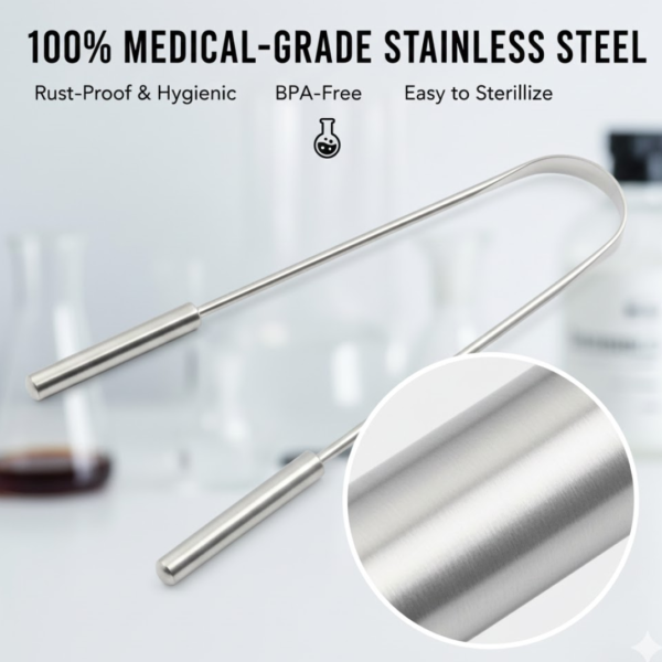Tongue Cleaner For Kids & Adults | Tongue Scraper For Bad Breath, Maintain Oral Hygiene for Daily Use | for Fresh Breath & Bacteria Removal | Improved Taste (Steel, Copper, Tongue Cleaner / 1 Pc)