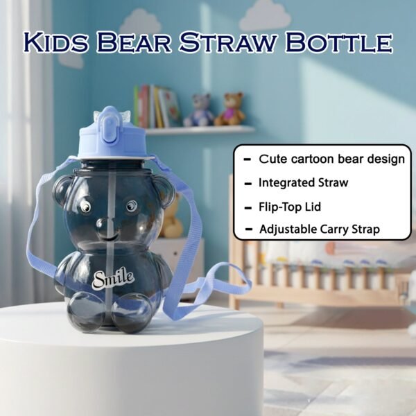 21022_cute_teddy_bear_kids_water_bottle_1pc.jpg Kids Cartoon Bear Water Bottle with Straw & Shoulder Strap (1 Pc)