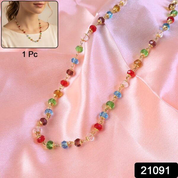 Multicolour Crystal Beaded Necklace with Gold-Tone Links (1Pc)