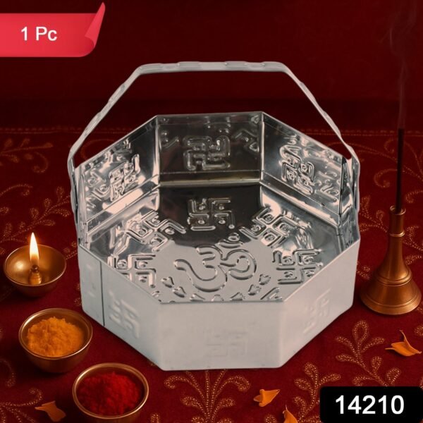 22614210-288Pc-Phooldani-Av-Sv.jpg Traditional Stainless Steel Octagon Pooja Basket 1 Pc with Handle