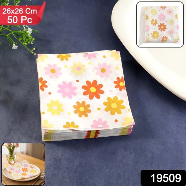 Floral Printed Paper Table Napkins – 50 Pc Disposable Soft Tissue  (26x26 Cm)