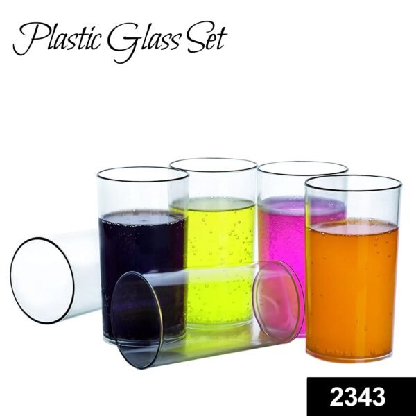 Heavy unbreakable Plastic Clear look fully Transparent Glasses Set 330ml (6pcs)