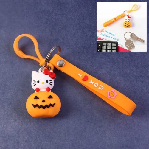 23_keychain.jpg Cute Cartoon Cat & Pumpkin Theme Silicone Keychain (1 Pc)