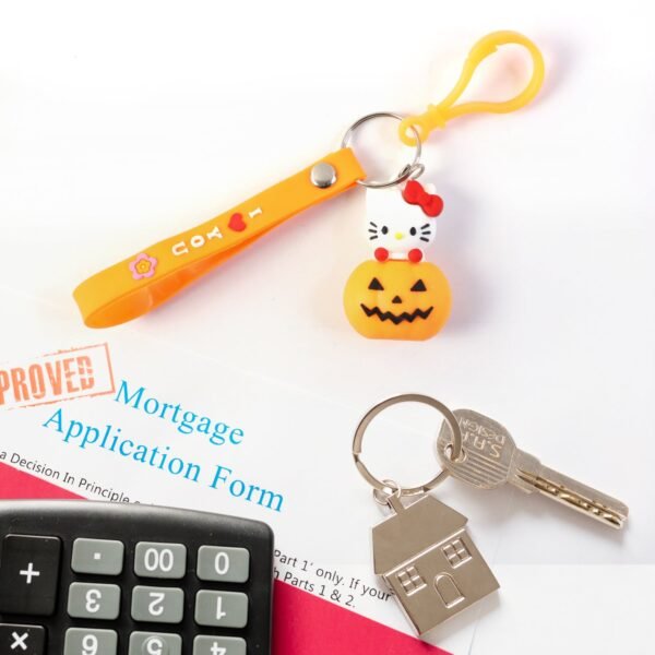Cute Cartoon Cat & Pumpkin Theme Silicone Keychain (1 Pc)