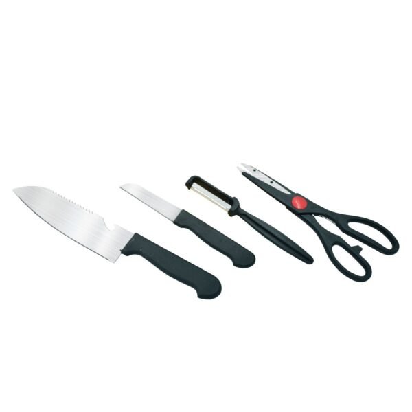 Stainless Kitchen Tool Set – Butcher Knife, Standard Knife, Peeler & Scissor (4 Pcs)
