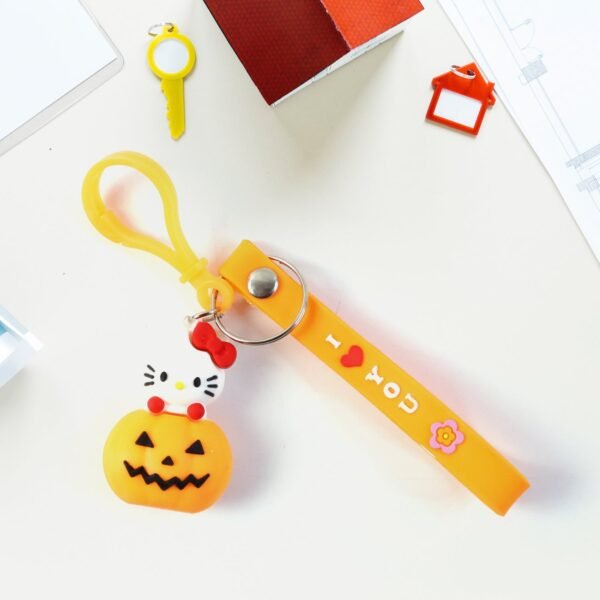 Cute Cartoon Cat & Pumpkin Theme Silicone Keychain (1 Pc)