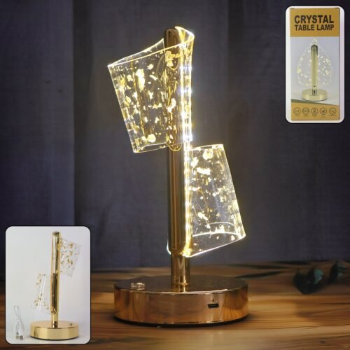 25_llight2.jpg Luxury Golden Crystal LED Double Shade Table Lamp (1 Pc)