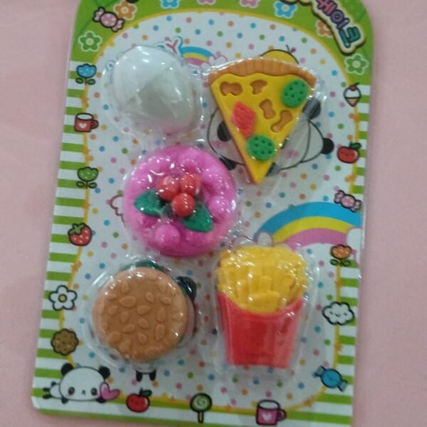 3D Food-Shaped Colorful Eraser Set – Cute Novelty Mini Erasers for Kids (5 Pc Set)
