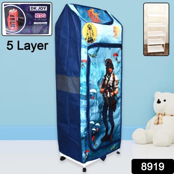 Multi Purpose Foldable Baby Wardrobe / Toy Box 5 Shelves Cartoon Printed