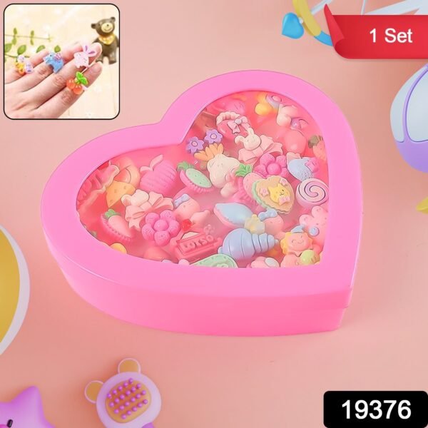 Adorable Playful Decorative Rings Children In Heart Shaped Storage Box (35 Pcs Aprpox