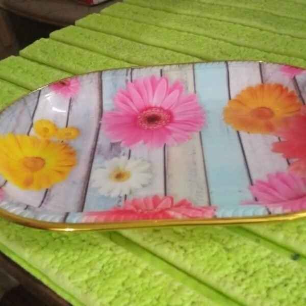 Medium Plastic Flower Printed Design Serving Tray (1 Pc / 31 x 21 CM / Mix Color)