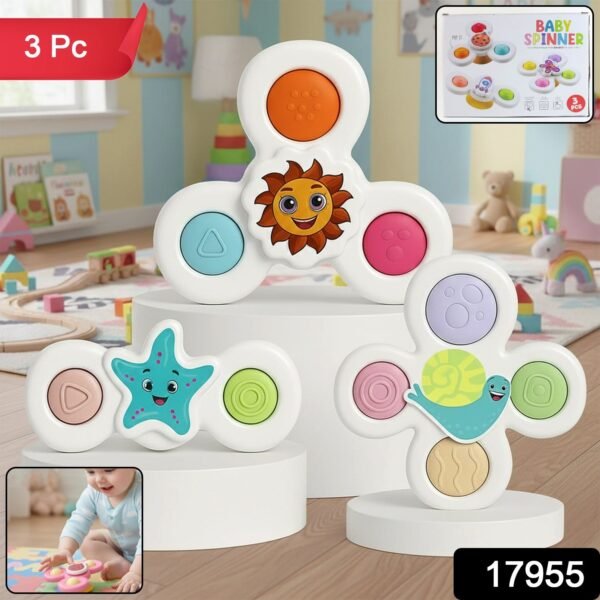 White Baby Spinner Toy Set – Sensory Suction Spin Toys (3 Pc Set)