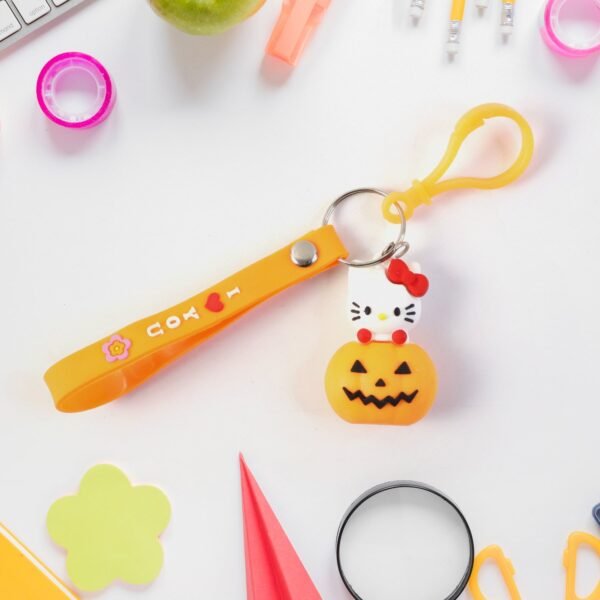 Cute Cartoon Cat & Pumpkin Theme Silicone Keychain (1 Pc)