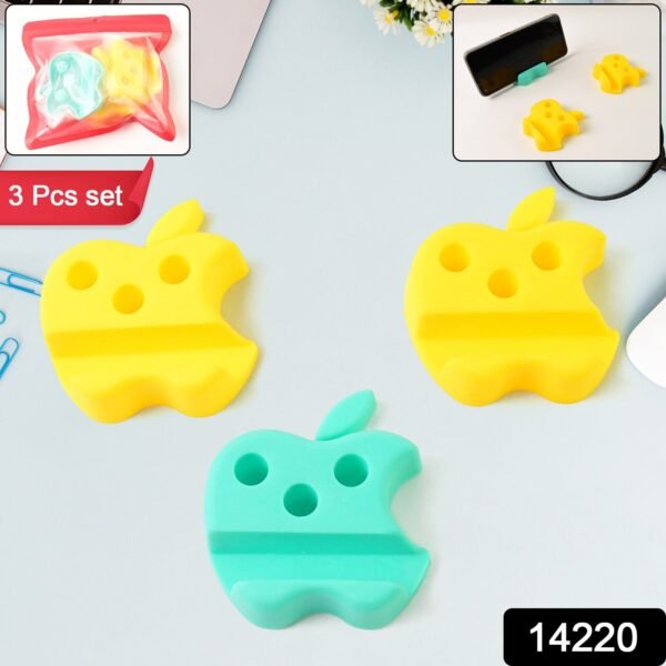 Multi-Functional Apple-Shaped Plastic Mobile Stand with Pen Holder (3 Pc / Mix Color)