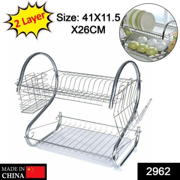 2962.jpg Stainless Steel 2 Layer Kitchen Dish Rack / Plate Cutlery Stand