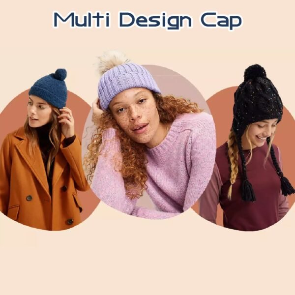 Mix Design Winter cap for Women Warm Thick Cotton Lining Skull Cap