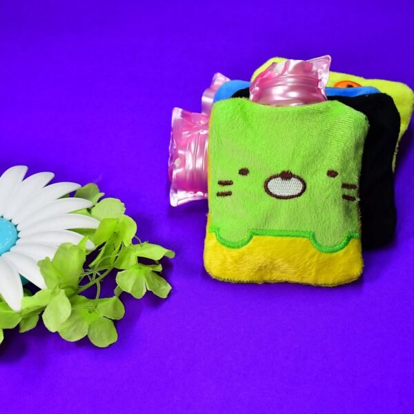 Green Kitty Hot Water Bag with Cover for Pain Relief & Warmth