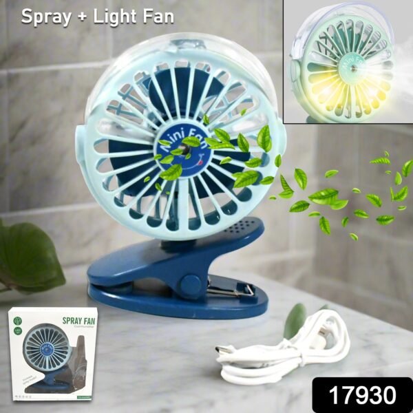 2aad349e-361f-45ca-b9dc-252841bc78a9.jpg Portable Clip-on Fan, Battery Operated, With Light & Spray, Small Yet Powerful USB Table Fan, 3-Speed Quiet Rechargeable Mini Desk Fan, 360° Rotation, Personal Cooling Fan for Home, Office, Camping