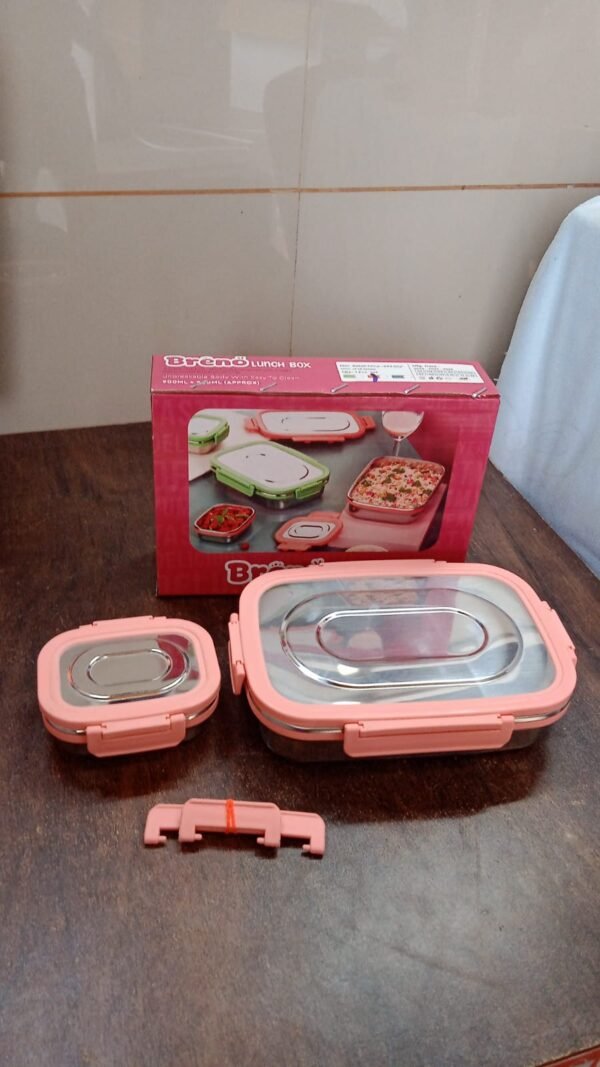 2bce6acb-ea24-473d-91dc-f17d31da1765.jpg Stainless Steel Leak Proof Air Tight Lunch Boxes (900ML+200ML Approx / 2 Pc Set)