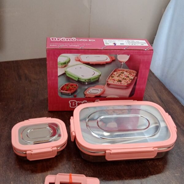 2bce6acb-ea24-473d-91dc-f17d31da1765.jpg Stainless Steel Leak Proof Air Tight Lunch Boxes (900ML+200ML Approx / 2 Pc Set)