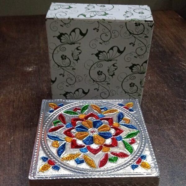 1 Pc Meenakari Wooden Chowki & Bajot Set: For Home & Office Puja (Multicolor)