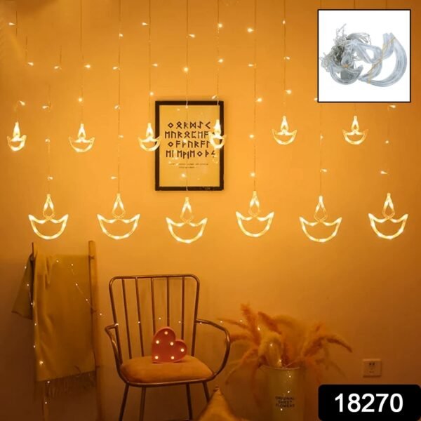 12 Diya Curtain String Lights, Window Curtain Lights (White Color)