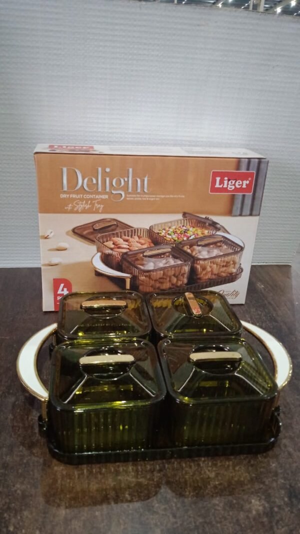 2d9966fe-b0be-4a7f-aab7-046fc6aedf33.jpg Liger Luxury Delight 4-Piece Dryfruit Storage Box (1 Set)