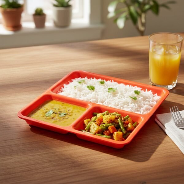 Plastic 3-Compartment Rectangular Meal Serving Tray / Plates (1 Pc)