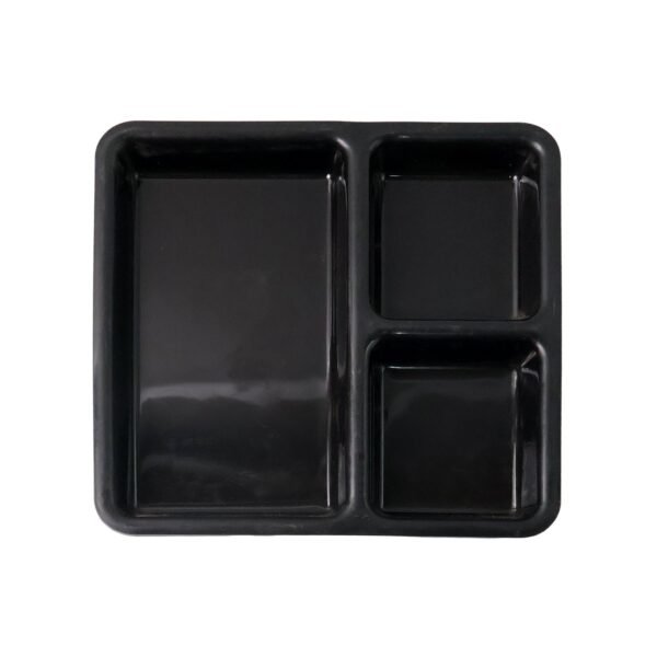 Plastic 3-Compartment Meal Serving Tray – Rectangular Dining Plate (1 Pc / Black)