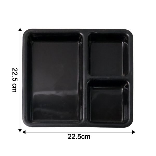 Plastic 3-Compartment Meal Serving Tray – Rectangular Dining Plate (1 Pc / Black)