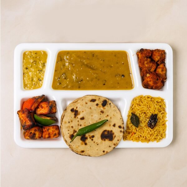 Plastic 3-Compartment Meal Serving Tray – Rectangular Dining Plate (1 Pc / Black)