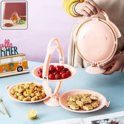3-Layer Foldable Multi-Purpose Snack, Fruit & Dessert Serving Stand (1 Pc)