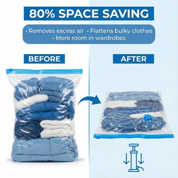 3030331.jpg Vacuum Storage Bags with Suction Pump & Shirt clips - Vacuum Bags - Big Capacity Vacuum Seal Bags for Travel Clothes Blankets Pillows, Compression Bags | Space Saver Vacuum Storage Bags (5 Pcs Set)