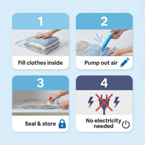 3030336.jpg Vacuum Storage Bags with Suction Pump & Shirt clips - Vacuum Bags - Big Capacity Vacuum Seal Bags for Travel Clothes Blankets Pillows, Compression Bags | Space Saver Vacuum Storage Bags (5 Pcs Set)