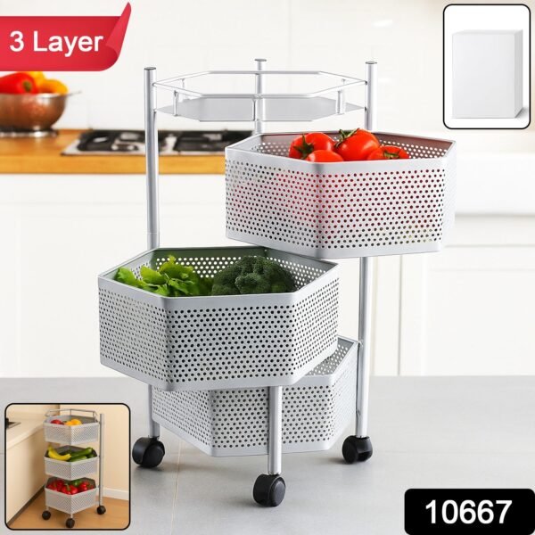 30710667-Hexagonkitchentrolley3layer-Av-Sv.jpg Premium 3-Layer Hexagon Kitchen Storage Trolley with Wheels (1 Pc)