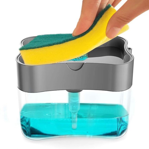 2-in-1 Liquid Soap Dispenser on Countertop with Sponge Holder