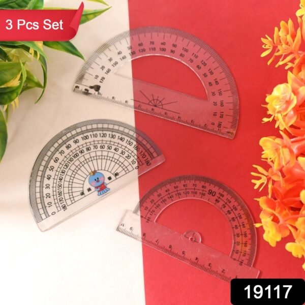 Multipurpose Transparent Plastic Protractor Set (3 Pcs Set)