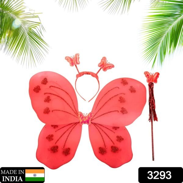 3293.jpg Baby Girl Fairy Nylon Butterfly Wings Wand Hairband Multi Color 1 Pc