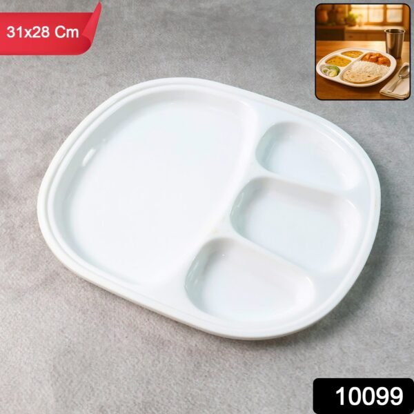 Plastic Large Compartment Dinner Plate / Thali with 4 Sections
