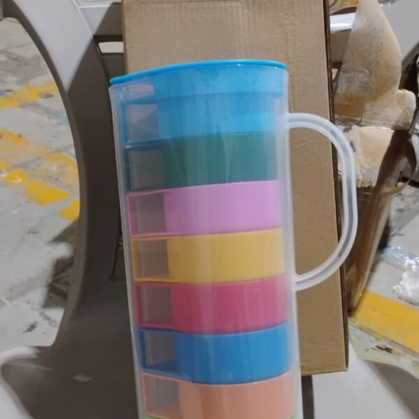 Rainbow Picnic Plastic Pitcher / Jug / Kettle Glass / Cup Set Water (9 Pcs Set)